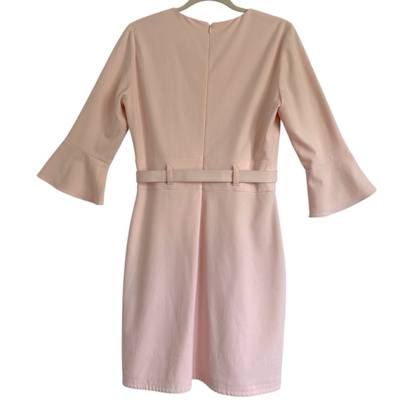 SHOSHANNA ODILA PETAL PINK CREPE FLARE SLEEVE BELTED DRESS SIZE 6 - Picture 8 of 16